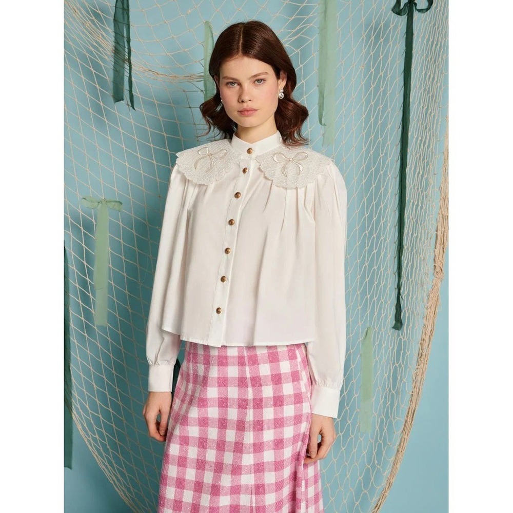 Sister Jane Marine Bow‎ Blouse Pearl White XS New With Tags